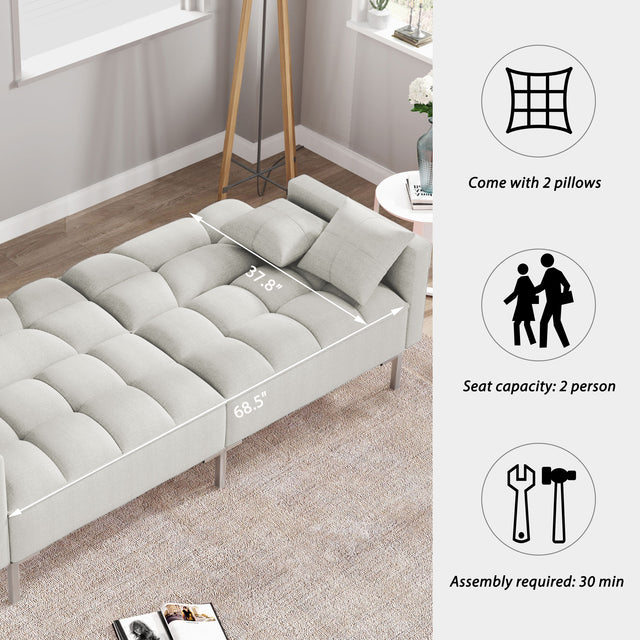 74.8"  Linen Upholstered Modern Convertible Folding Futon Sofa Bed for Compact Living Space, Apartment, Dorm