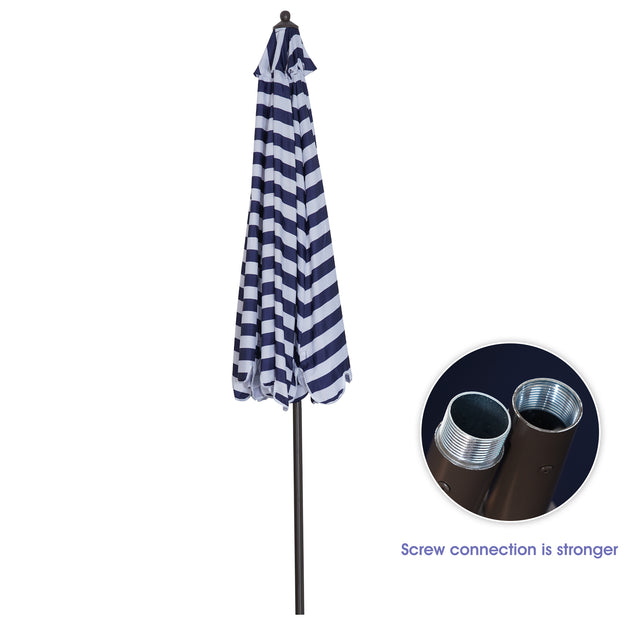 Outdoor Patio Umbrella 9-Feet Flap Market Table Umbrella 8 Sturdy Ribs with Push Button Tilt and Crank, blue/white with Flap[Umbrella Base is not Included]