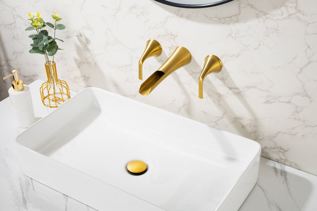 Wall Mounted Bathroom Sink Faucet with Double Lever Handles Vessel Lavatory Basin Mixer Tap,Rough-in Valve