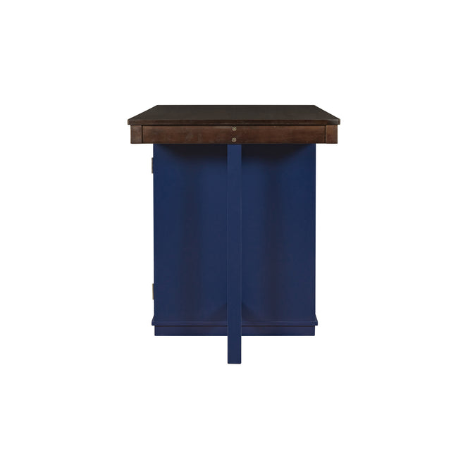 TOPMAX Farmhouse Counter Height Dining Table, Square Wood Table with 3-Tier Adjustable Storage Shelves and Wine Racks for Small Spaces, Brown and Blue