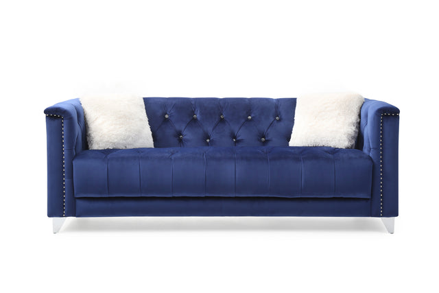 Russell Tufted Upholstery Sofa Finished in Velvet Fabric in Blue