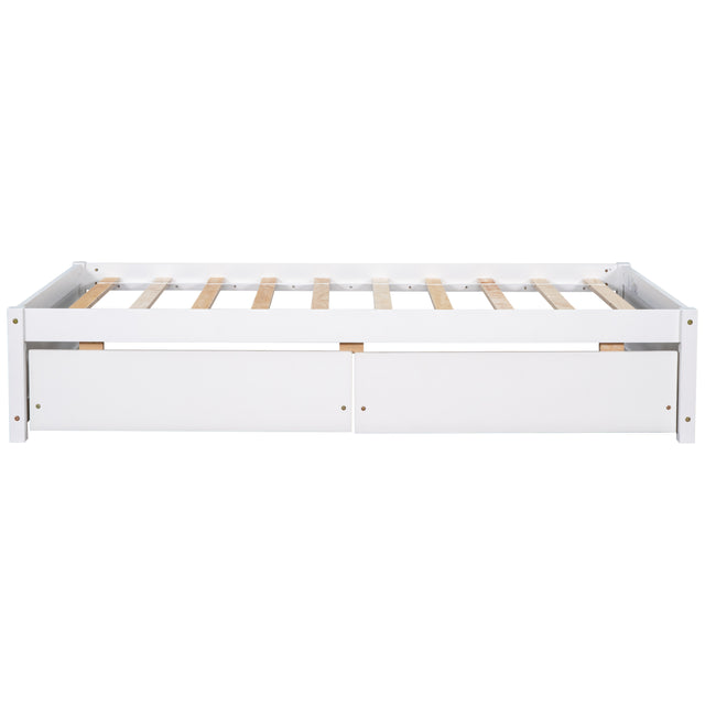 Twin Bed with 2 Drawers, Solid Wood, No Box Spring Needed ,White