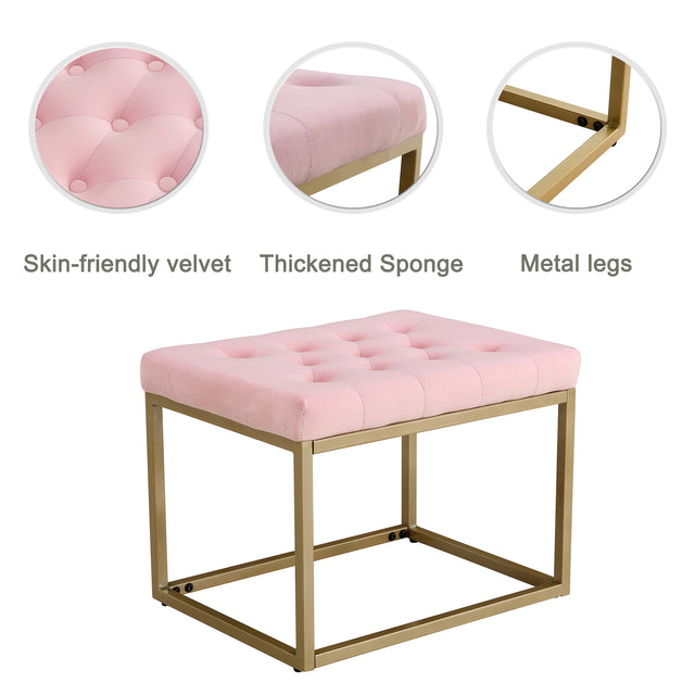 Velvet Shoe Changing Stool, Footstool, Square Cushion Foot Stool, Sofa stool, Rest stool,Low Stool .Step Stool, Small Footrest .Suitable for Clothes Shop,Living Room, Porch, Fitting Room.Pink Bench