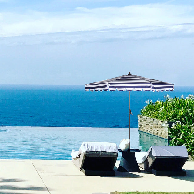 Outdoor Patio Umbrella 9-Feet Flap Market Table Umbrella 8 Sturdy Ribs with Push Button Tilt and Crank, blue/white with Flap[Umbrella Base is not Included]