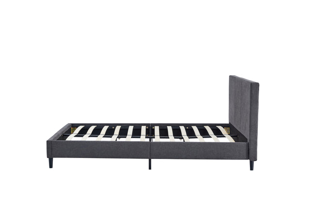 King Size Velvet Upholstered Tufted Platform Bed Frame with headboard, Strong Wooden Slats, No Box Spring Needed, Mattress Foundation, Easy Assembly, Dark Gray