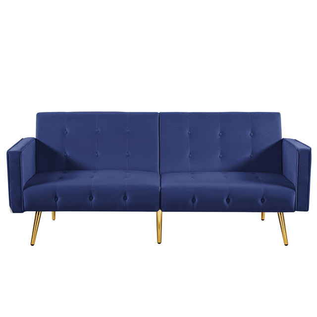 Velvet button tufted sofa bed with armrest