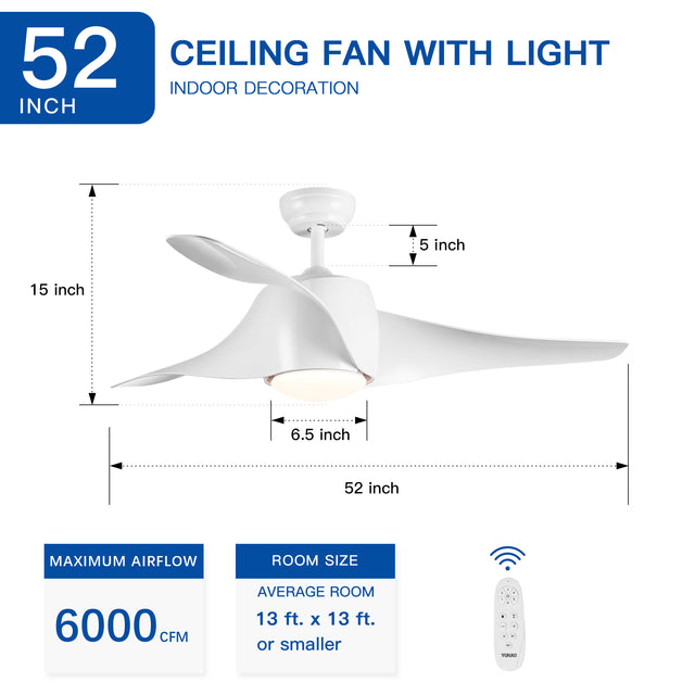 52 In Intergrated LED Ceiling Fan Lighting with White ABS Blade