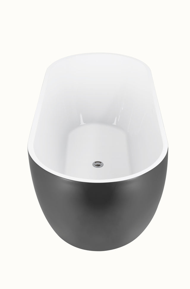 65" 100% Acrylic Freestanding Bathtub,Contemporary Soaking Tub,white inside and gray outside