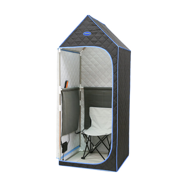 Portable Gothic Roof Plus Type Full Size Far Infrared Sauna tent. Spa, Detox ,Therapy and Relaxation at home.Larger Space,Stainless Steel Pipes Connector Easy to Install. FCC Certification--Black