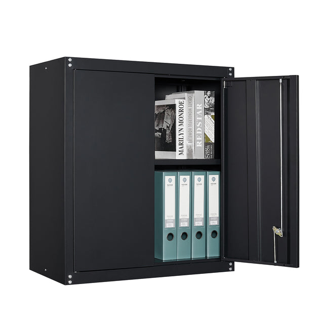 Black Wall Storage Cabinet with Adjustable Shlef,Metal Wall Storage Cabinet with Lock for Kithen, Bathroom,Garage