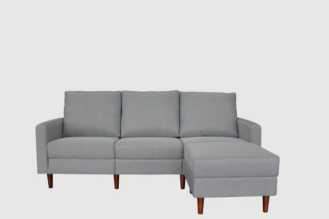 Redde Boo modern light gray fabric L shaped sofa, full K/D 3 seater sofa and stool with storage for living room sofa set