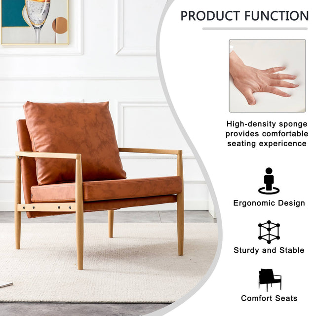 Sofa Chair Set of 2.PU Leather Accent Arm Chair Mid Century Modern Upholstered Armchair with Imitation solid wood color Metal Frame Extra-Thick Padded Backrest and Seat Cushion Sofa Chairs
