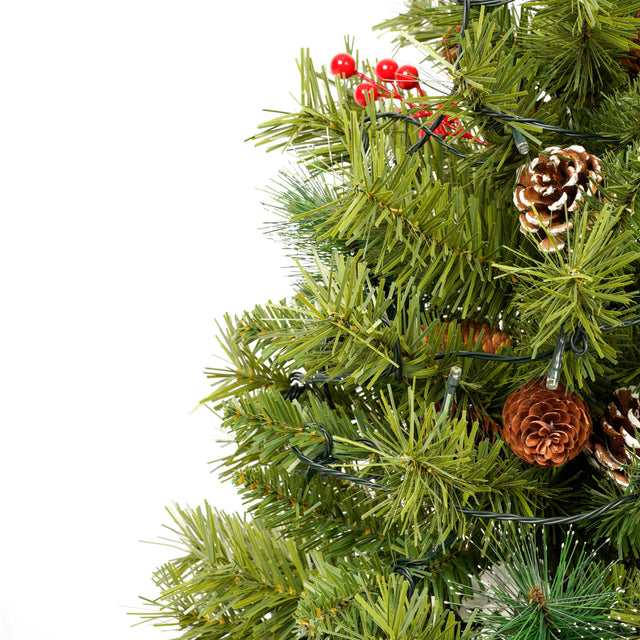 Pre-lit Xmas Tree Artificial Christmas 4-Piece Set,Garland, Wreath and Set of 2 3FT Entrance Trees X-mas with LED Lights, Christmas Tree