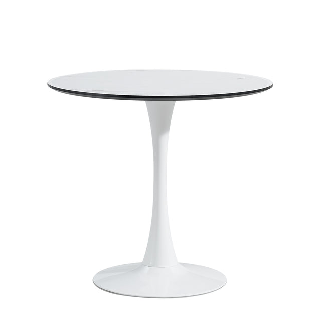 TULIP DINING TABLE ,32IN ROUND, WHITE, Mable black, 1pc per ctn