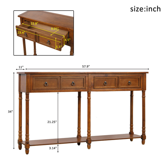 TREXM Console Table Sofa Table for Entryway with Drawers and Long Shelf Rectangular (Antique Walnut)