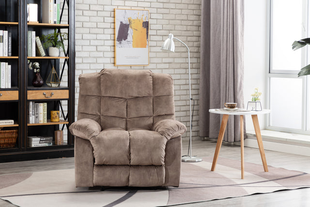 Recliner Chair Overstuffed, Manual Reclining Single Couch Wide Seat with Thickened Headrest and Back (Camel)