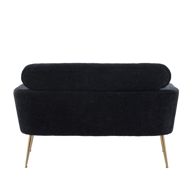 51"W Modern Chenille Loveseat Small Sofa Small Mini Room Couch Two-Seater Sofa With 2 Throw Pillows Gold Metal Legs for Small Space Office Studio Apartment Bedroom, Black Chenille