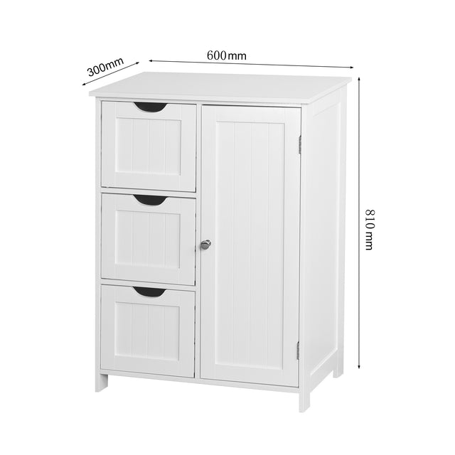 Bathroom Storage Cabinet, White Floor Cabinet with 3 Large Drawers and 1 Adjustable Shelf