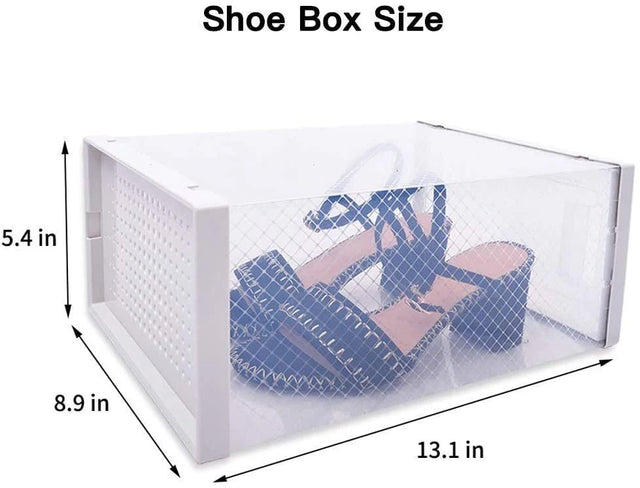 Foldable Shoe Box, Stackable Clear Shoe Storage Box - Storage Bins Shoe Container Organizer, 8 Pack,White