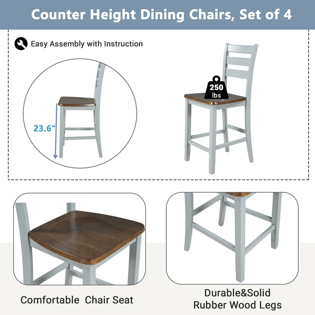 TOPMAX Farmhouse Wood Counter Height 5-Piece Dining Table Set with Drop Leaf, Kitchen Set with Wine Rack and Drawers for Small Places,  Cherry+Gray