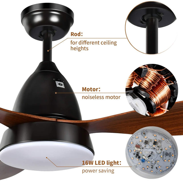 ANKEE Ceiling Fans, 52’’ Ceiling Fan with LED Frosted Light and Remote Control，Brushed Nickel Finish Blades for Living Room Kitchen Bedroom Dining Room, Brown-black