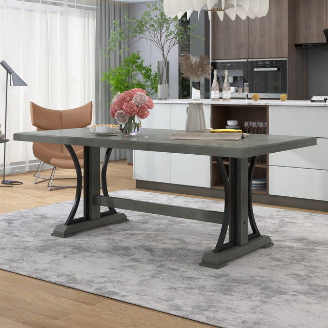 TREXM Retro Style Dining Table 78" Wood Rectangular Table, Seats up to 8 (Gray)