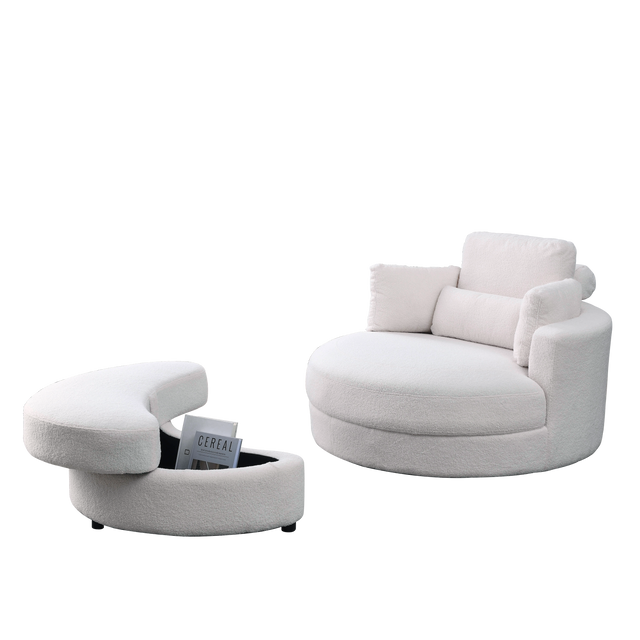 [Video] Welike Swivel Accent Barrel Modern Sofa Lounge Club Big Round Chair with Storage Ottoman Linen Fabric for Living Room Hotel with Pillows