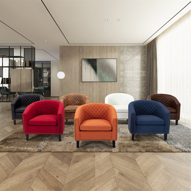 COOLMORE accent Barrel chair living room chair with nailheads and solid wood legs  Orange  linen