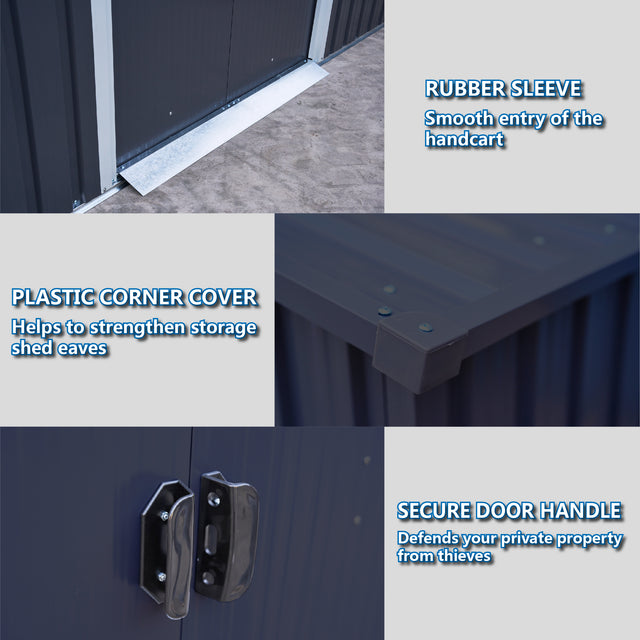 Outdoor Storage Shed 8 x 6 FT Large Metal Tool Sheds, Heavy Duty Storage House with Sliding Doors with Air Vent for Backyard Patio Lawn to Store Bikes, Tools, Lawnmowers Dark Grey