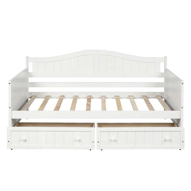 Twin Wooden Daybed with 2 drawers, Sofa Bed for Bedroom Living Room,No Box Spring Needed,White