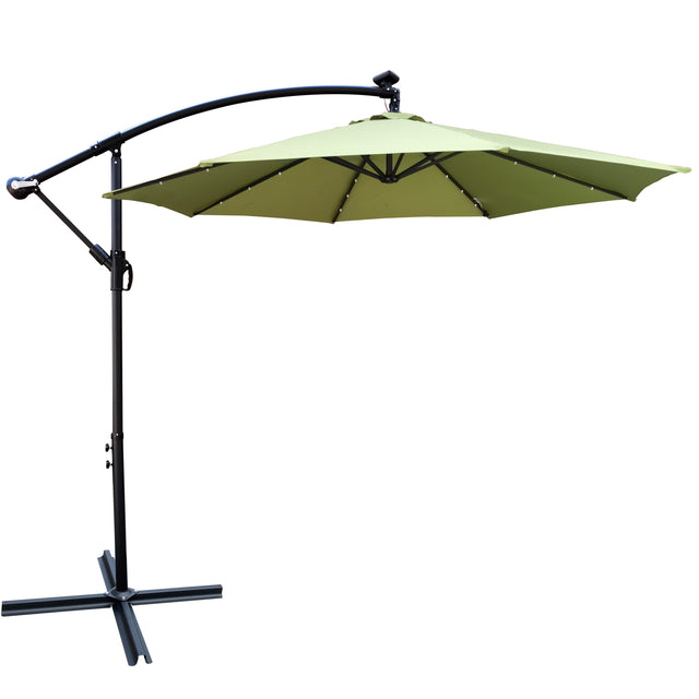 10 ft Outdoor Patio Umbrella Solar Powered LED Lighted Sun Shade Market Waterproof 8 Ribs Umbrella with Crank and Cross Base for Garden Deck Backyard Pool Shade Outside Deck Swimming Pool