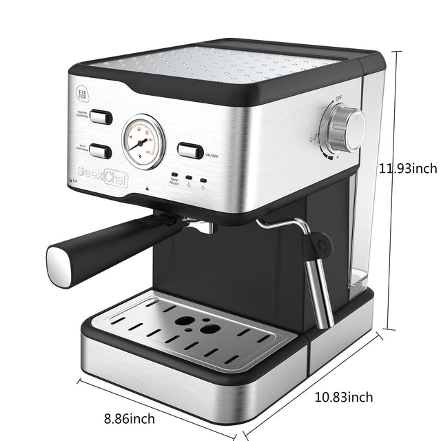 Espresso Machine 20 Bar Pump Pressure Cappuccino latte Maker Coffee Machine with ESE POD filter&Milk Frother Steam Wand&thermometer, 1.5L Water Tank, Stainless steel Espresso Complimentary ESE Filter