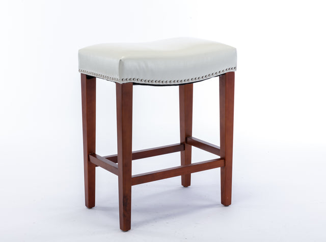 White Leather Barstool 2 pcs Set - 30 inch Seater height