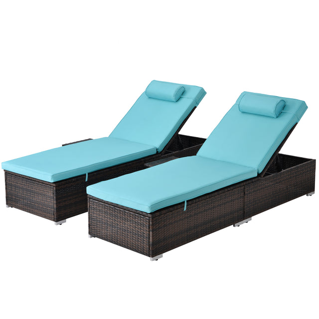 SAME AS W213S00075: Outdoor PE Wicker Chaise Lounge - 2 Piece patio lounge chair; chase longue; lazy boy recliner;outdoor lounge chairs set of 2;beach chairs; recliner chair with side table