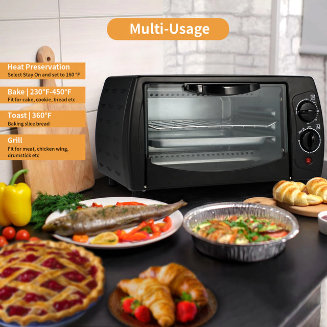 Simple Deluxe Countertop Toaster, Oven & Pizza Maker, Toaster Oven, Exquisite 4-Slice Capacity, 9 L, Black/ Matte Stainless