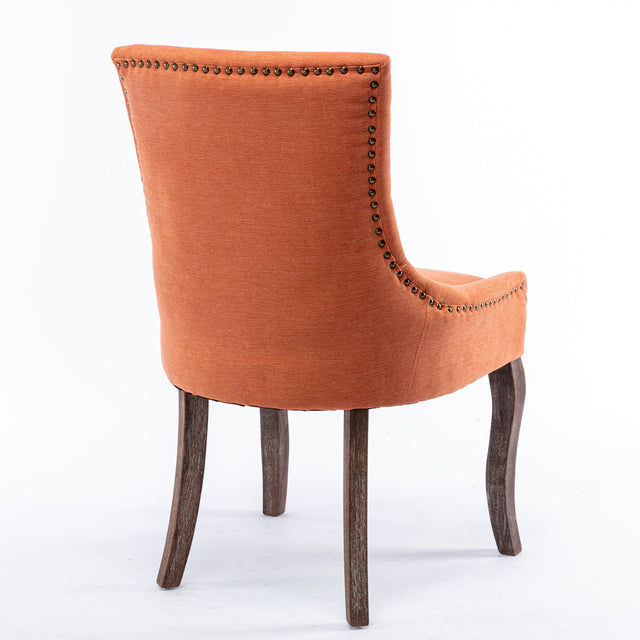 A&A Furniture,Ultra Side Dining Chair，Thickened fabric chairs with neutrally toned solid wood legs， Bronze nail head，Set of 2，Orange