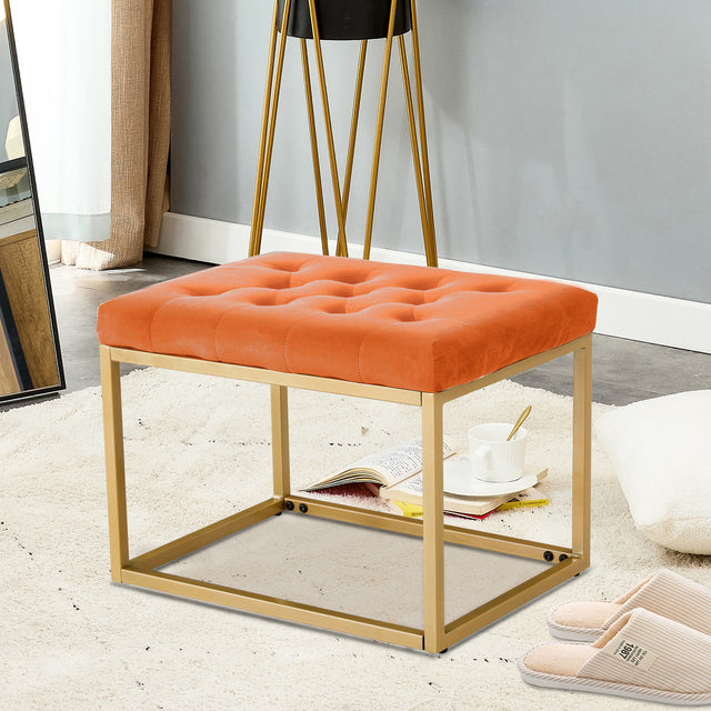 Velvet Shoe Changing Stool, Orange Footstool, Square Vanity Chair, Sofa stool,Makup Stool .Vanity Seat ,Rest stool. Piano Bench .Suitable for Clothes Shop,Living Room, Porch, Fitting Room Bedroom