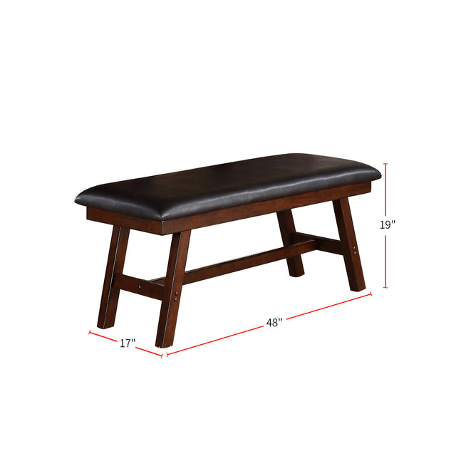 Black Faux Leathe Dining Bench, Dark Walnut