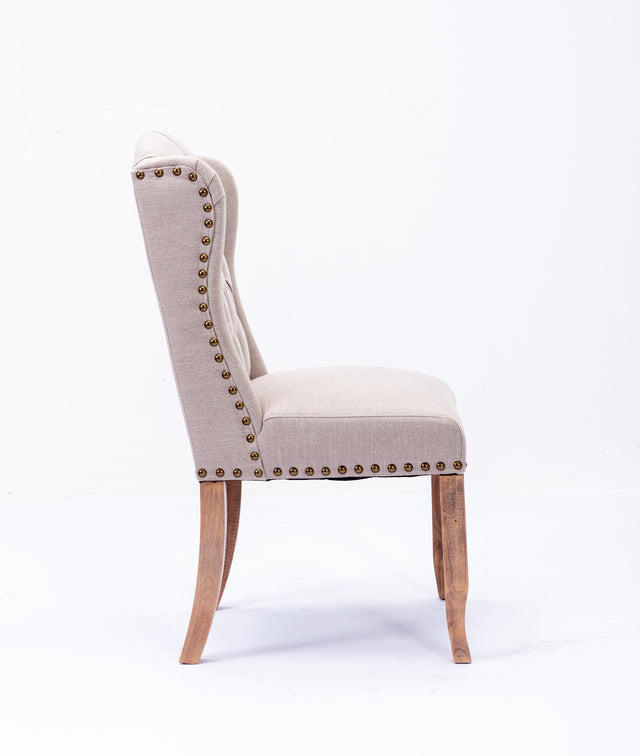 Wing Back Tufted Botton Upholstered Fabric Dining Chairs Set of 2,High Back Farmhouse Kitchen Dining Chairs with Nailheads,Cream