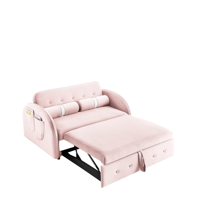 Modern 55.5" Pull Out Sleep Sofa Bed 2 Seater Loveseats Sofa Couch with side pockets, Adjsutable Backrest and Lumbar Pillows for Apartment Office Living Room
