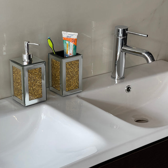 Ambrose Exquisite 2 Piece Square Soap Dispenser and Toothbrush Holder