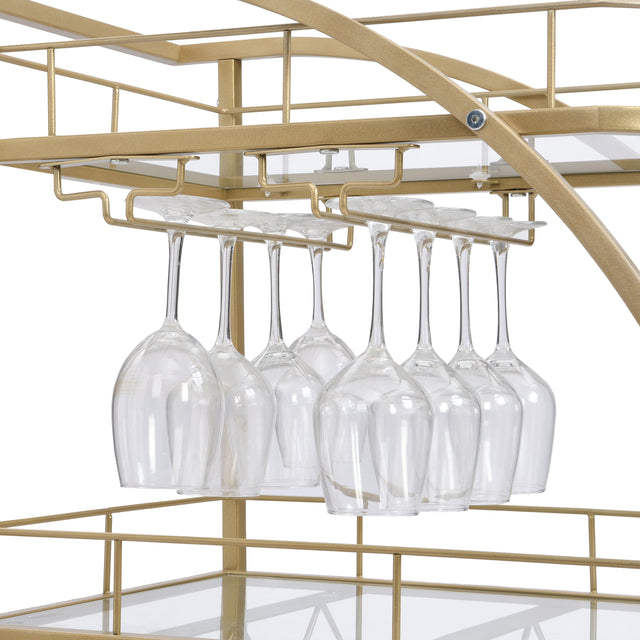 Golden Mobile Bar Cart Serving Wine Cart with Wheels, 3-tier Metal Frame Elegant Wine Rack for Kitchen, Party, Dining Room and Living Room