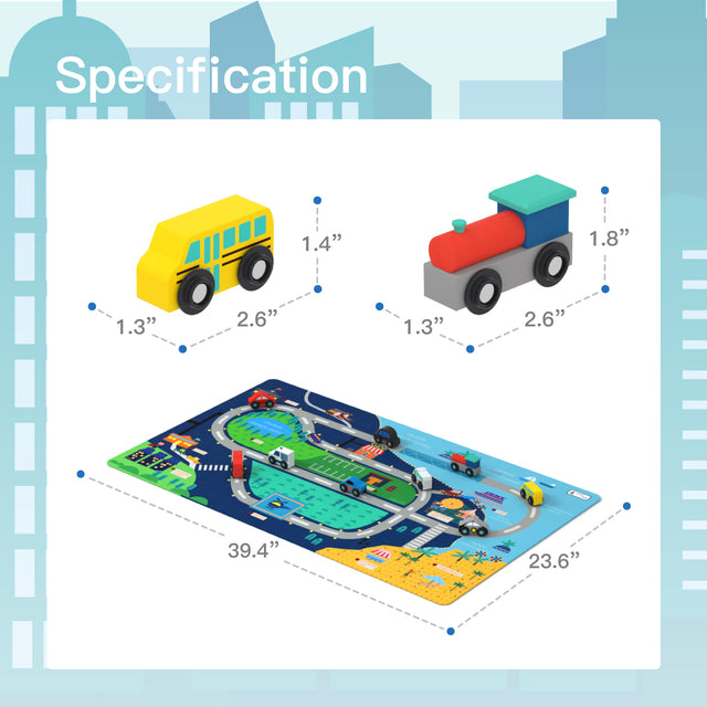 Wooden Train Set Wooden Train Track Set with Mat，city series