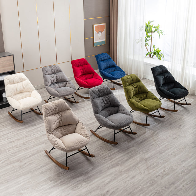 Tufted Upholstered Padded Seat Rocking Chair-Velvet Beige