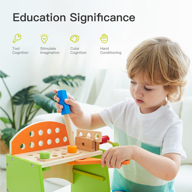 Wooden Play Tool Workbench Set for Kids Toddlers