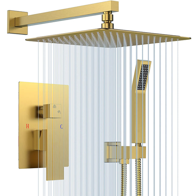 Shower set brushed gold 10 inch bathroom Deluxe shower mixer shower combination set wall mounted shower head system shower faucet
