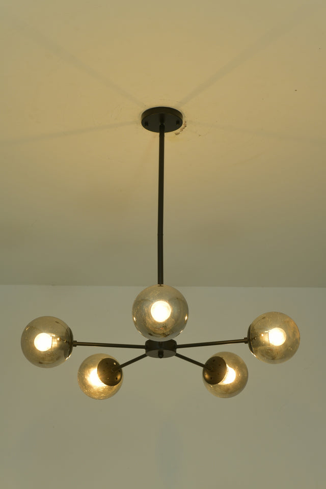 Modern American style chandelier-black-glass lampshade -5 bulbs