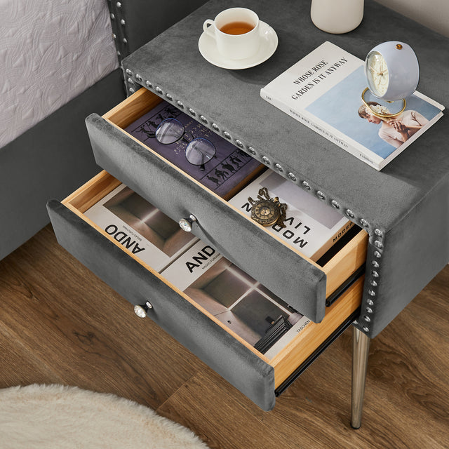 B100S Queen bed with one nightstand, Button designed Headboard,strong wooden slats + metal legs with Electroplate