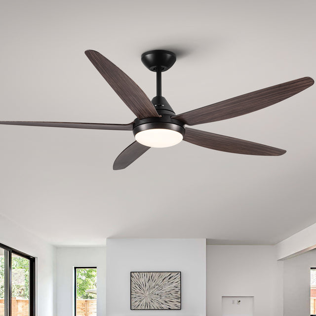 56 In Intergrated LED Ceiling Fan Lighting with Brown Wood Grain ABS Blade