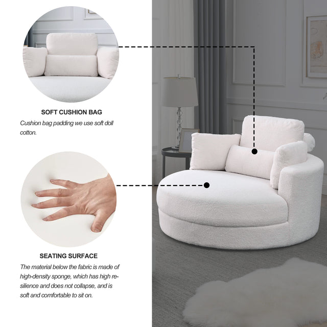 [Video] Welike Swivel Accent Barrel Modern Sofa Lounge Club Big Round Chair with Storage Ottoman Linen Fabric for Living Room Hotel with Pillows